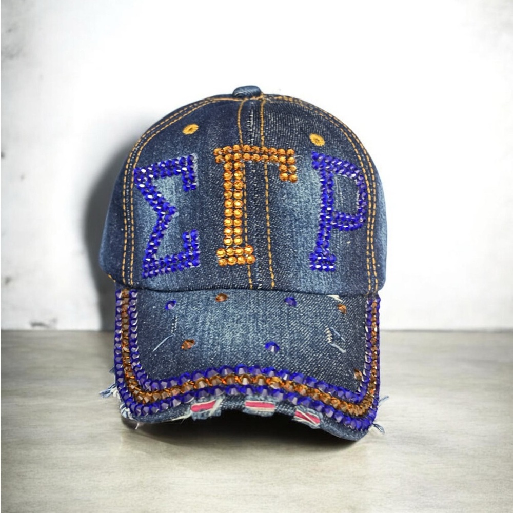 Sigma Gamna Rho Embellished Denim Cap with Greek Letters